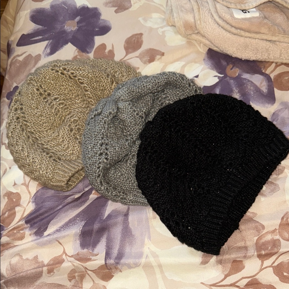 Aldo Elegant Women's Knit Beanie Trio Set - Black, Gray, Tan
